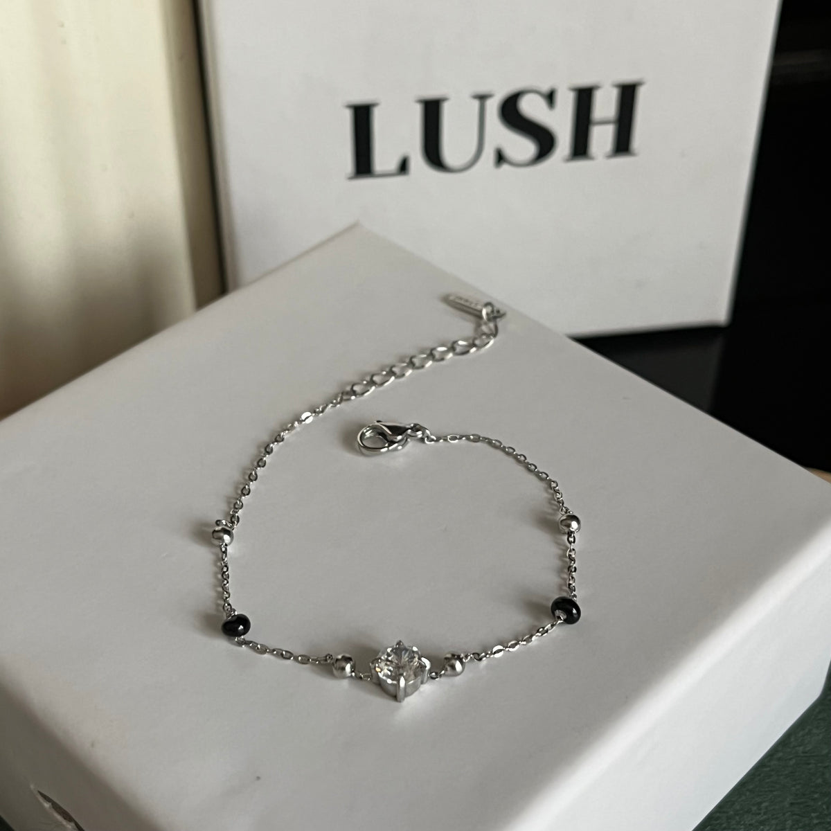 Delicate Solitaire & Black Bead Mangalsutra Bracelet
