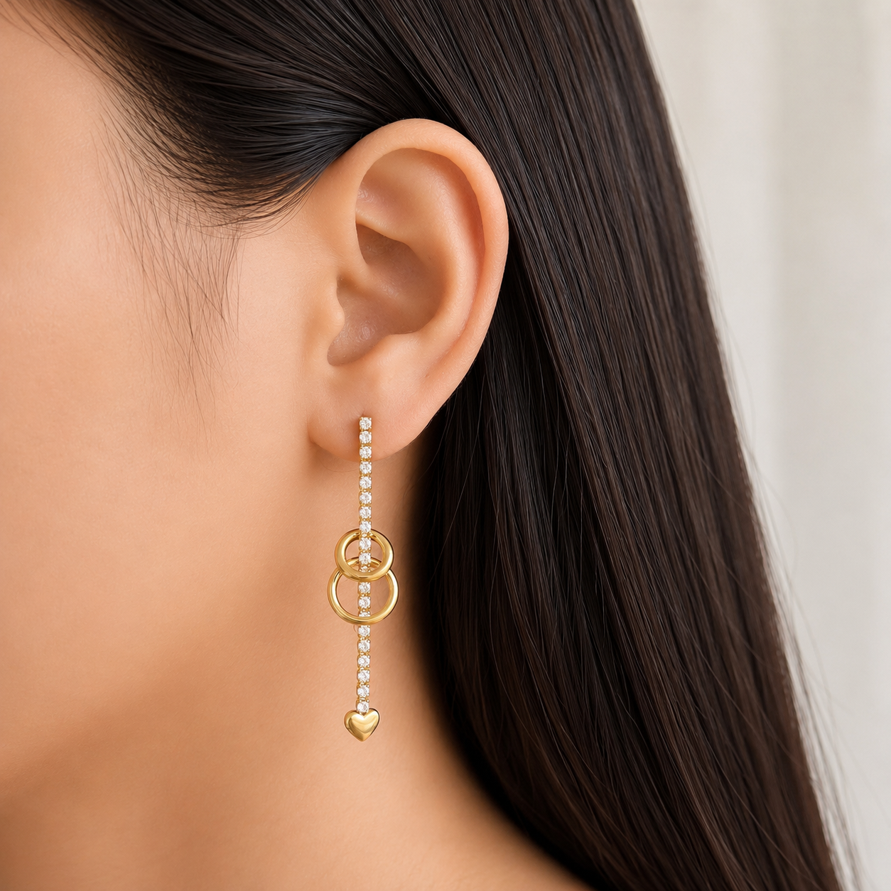 Double Circle Heart Drop Earrings