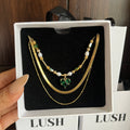 Emerald Heart Layered Necklace Set
