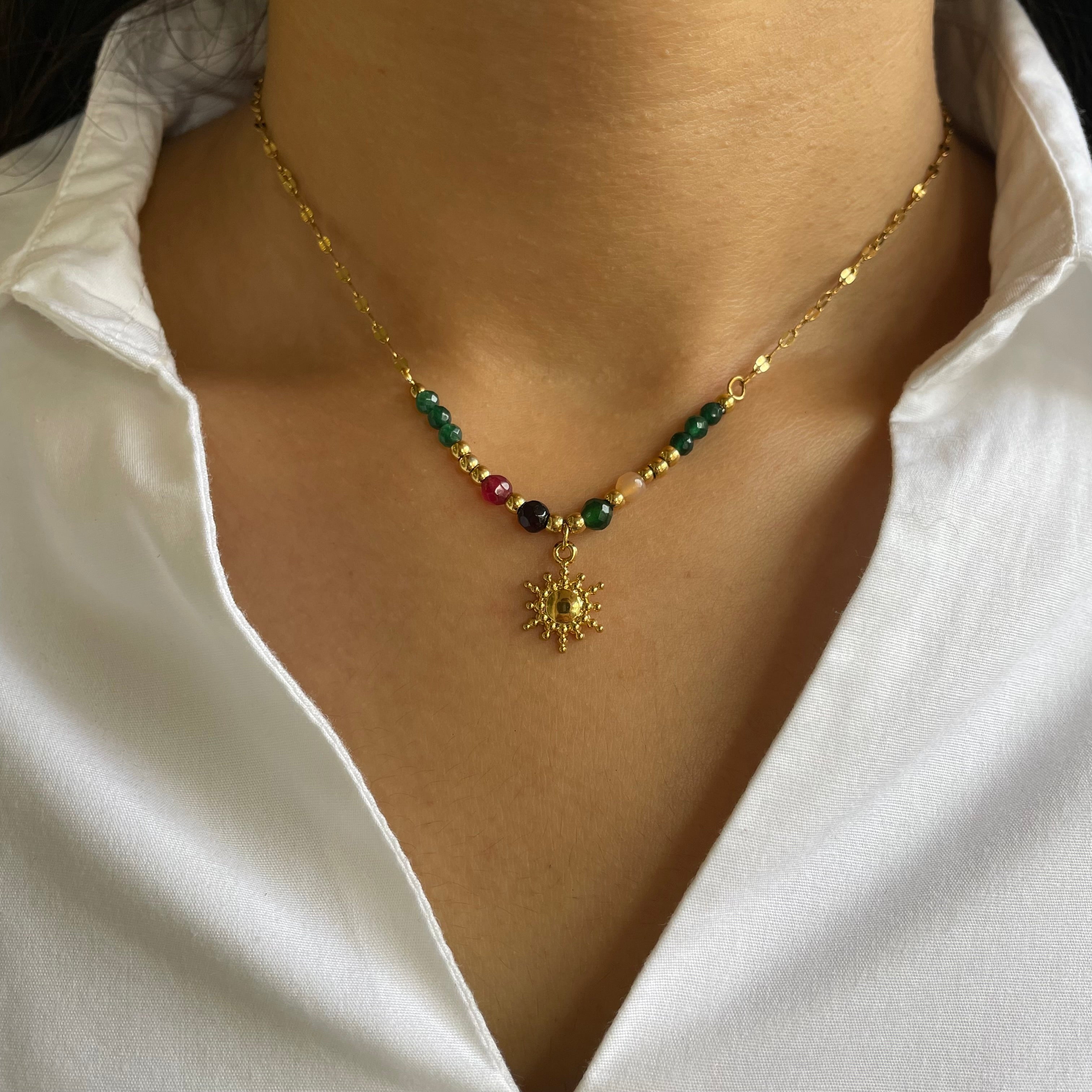 Celestial Sunstone Beaded Necklace