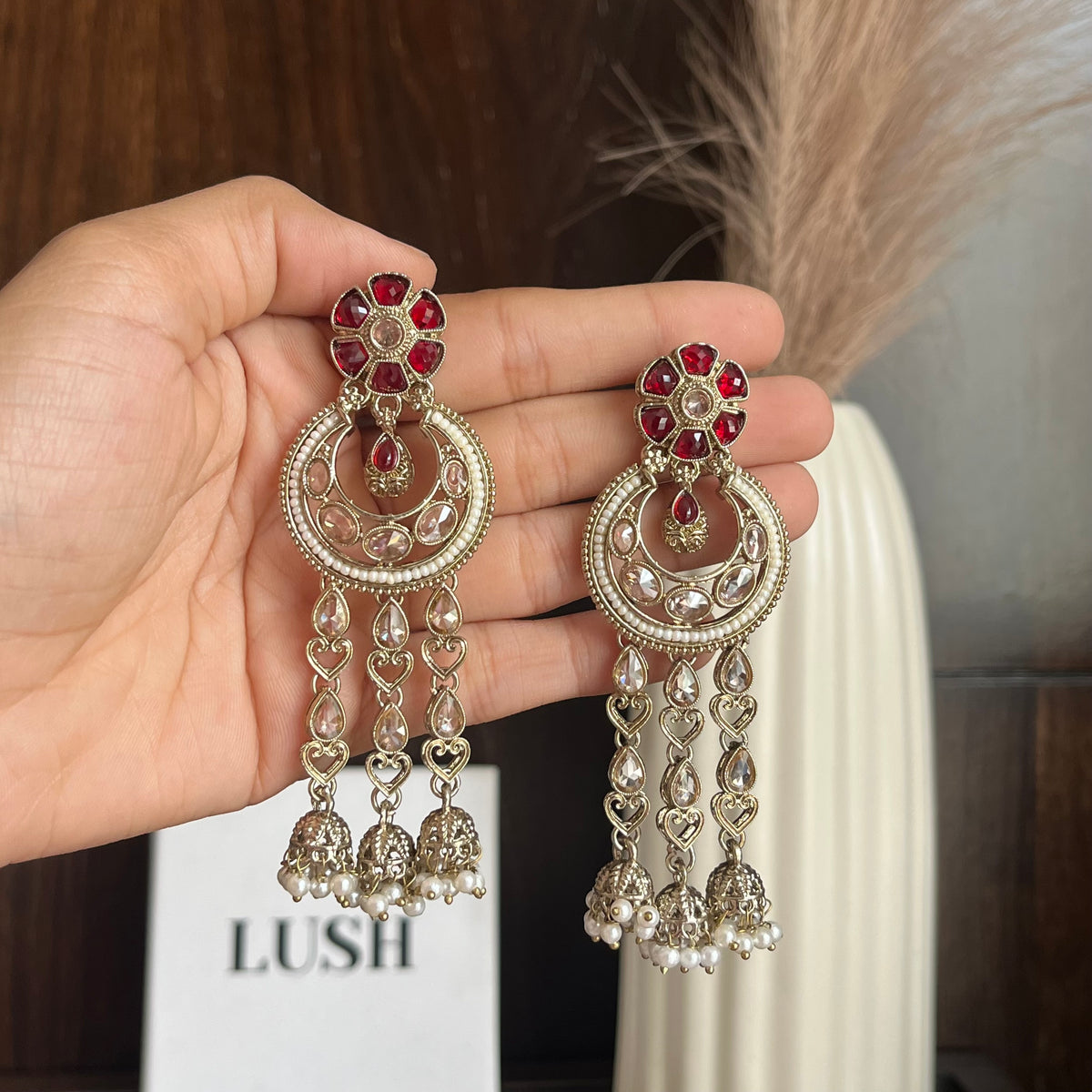 Royal Crescent Tassel Jhumka Earrings