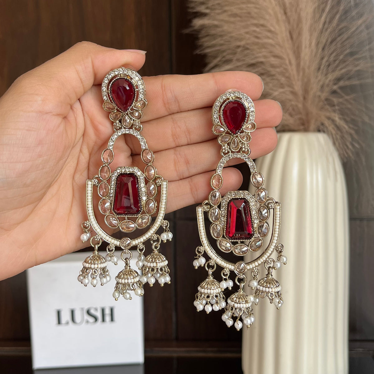Majestic Multi-Tiered Crystal & Jhumka Statement Earrings