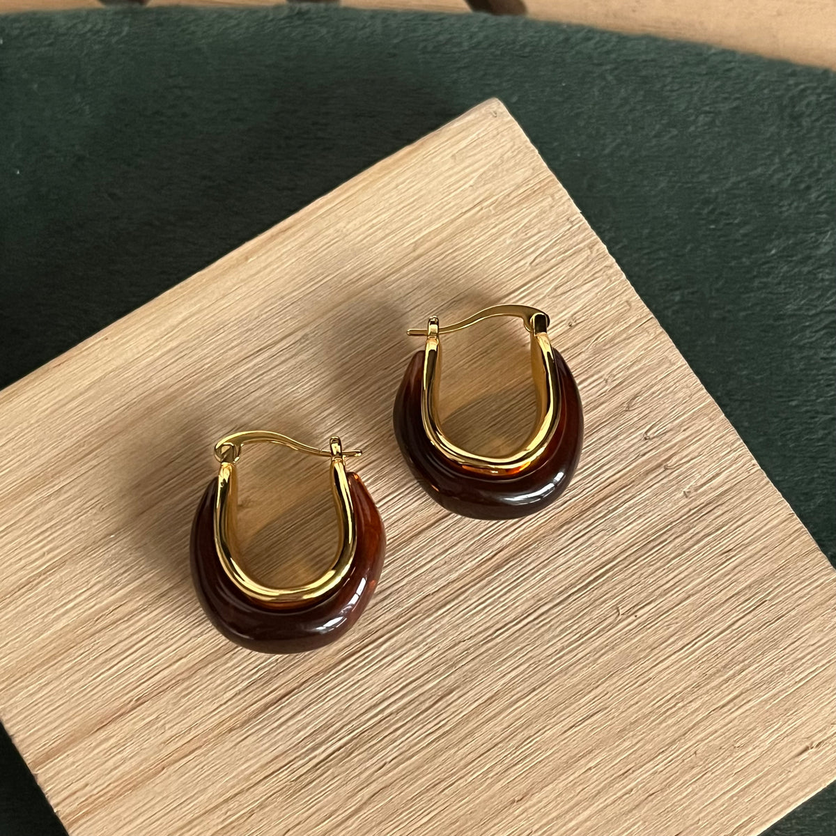 Amber Resin Wrapped Huggie Hoops