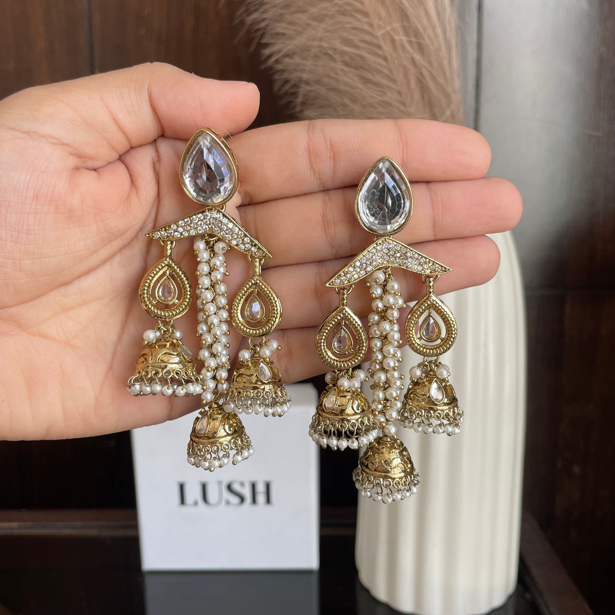 Royal Pearl Jhumka Chandbali Earrings