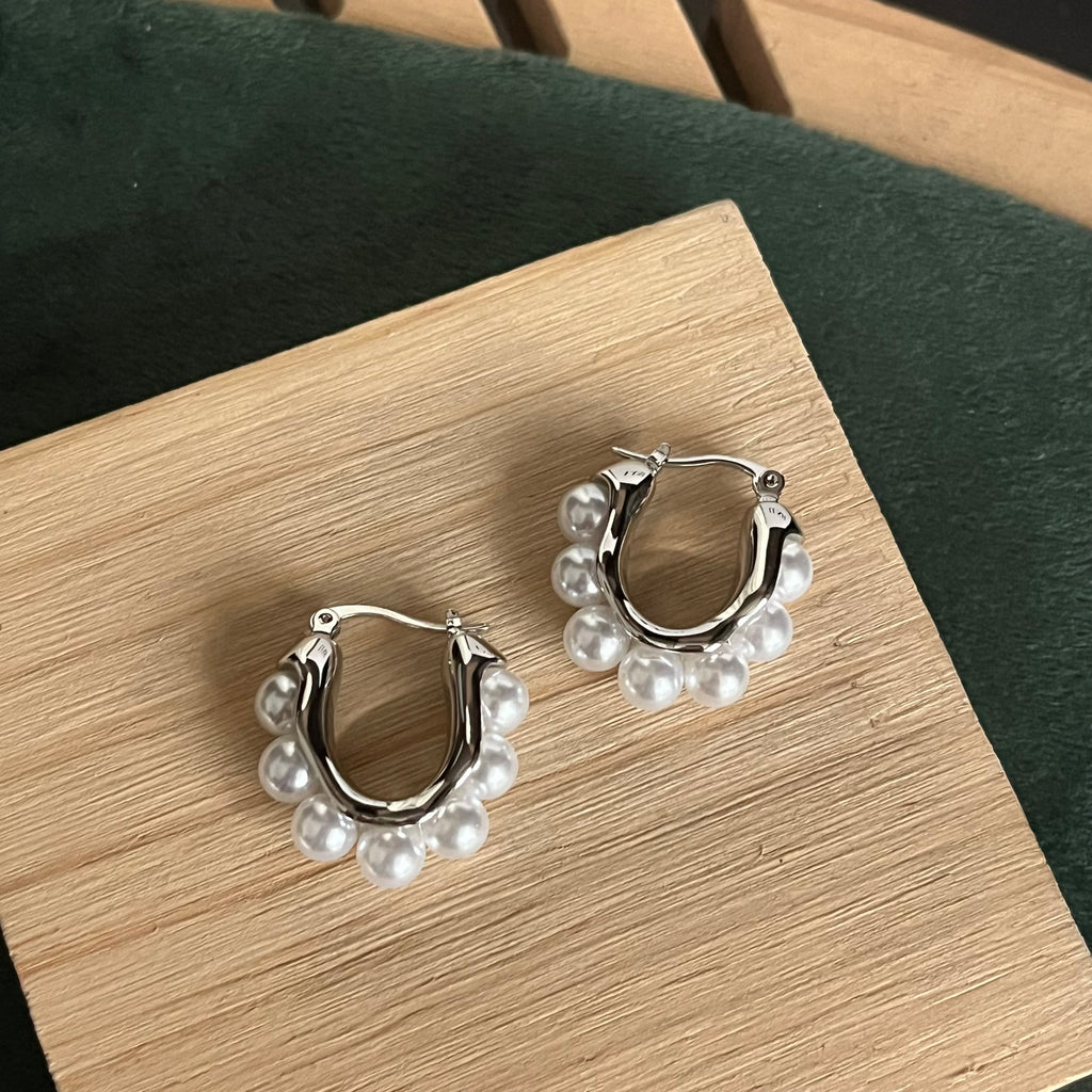 Pearl-Trimmed Huggie Hoop Earrings