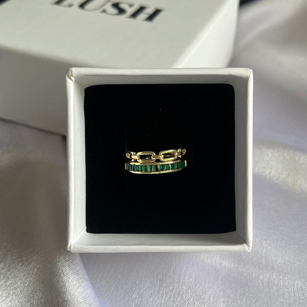Emerald Baguette Chain Ring