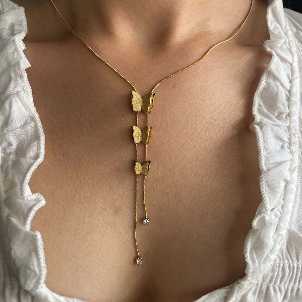 Golden Butterfly Lariat Necklace