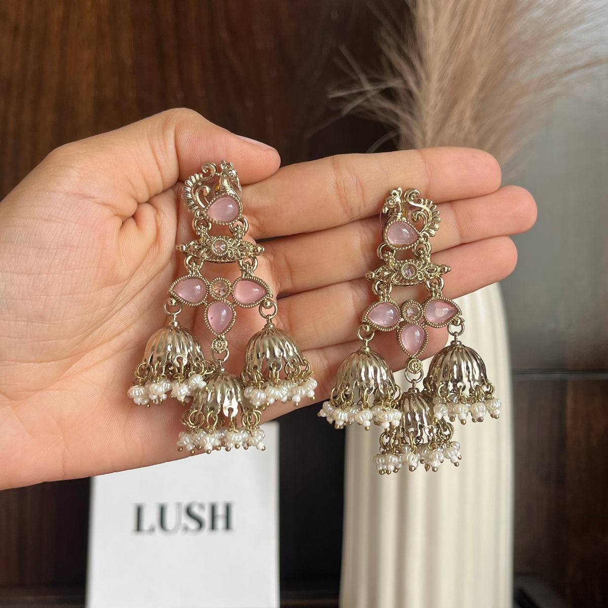 Regal Peacock Triple Jhumka Earrings
