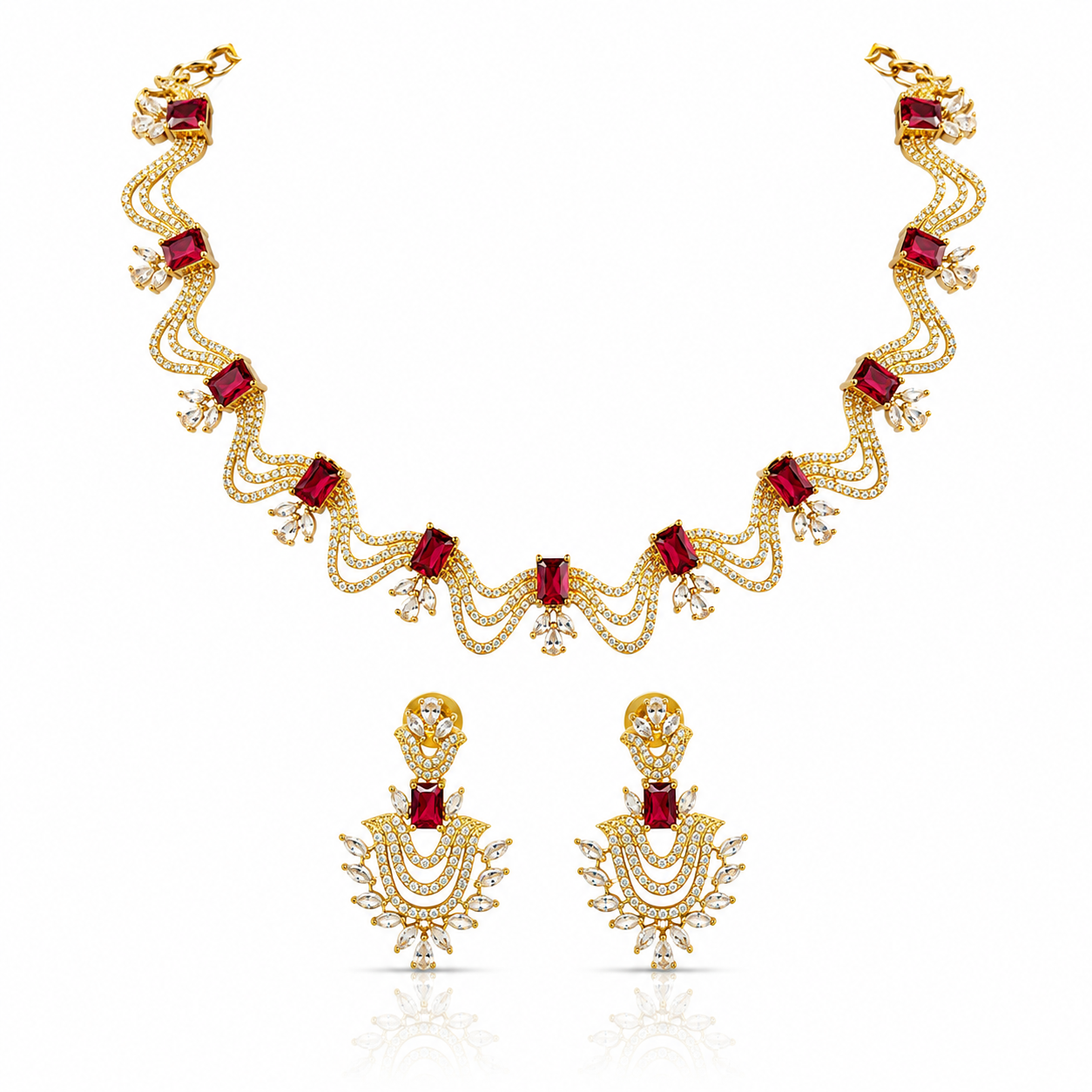 Ruby Cascade Necklace Set