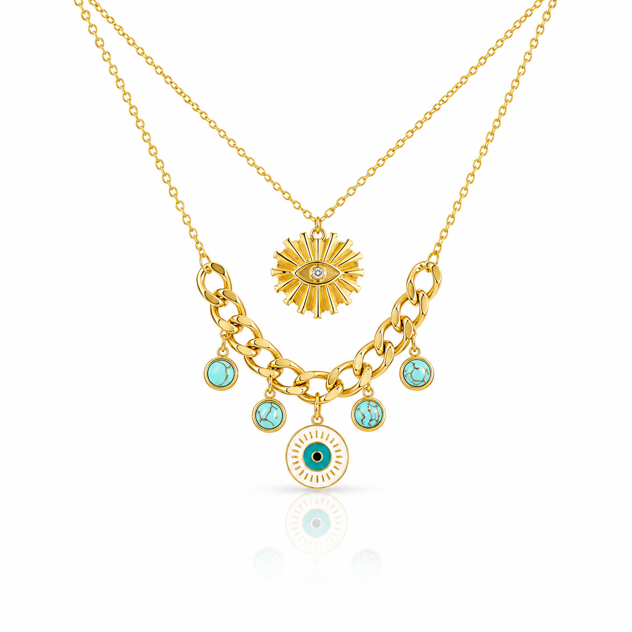 Evil Eye Layered Charm Necklace