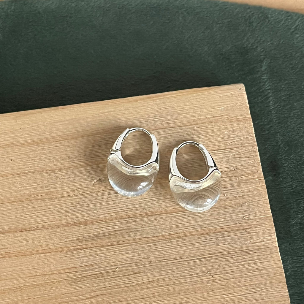 Clear Resin & Silver Sculptural Drop Hoops