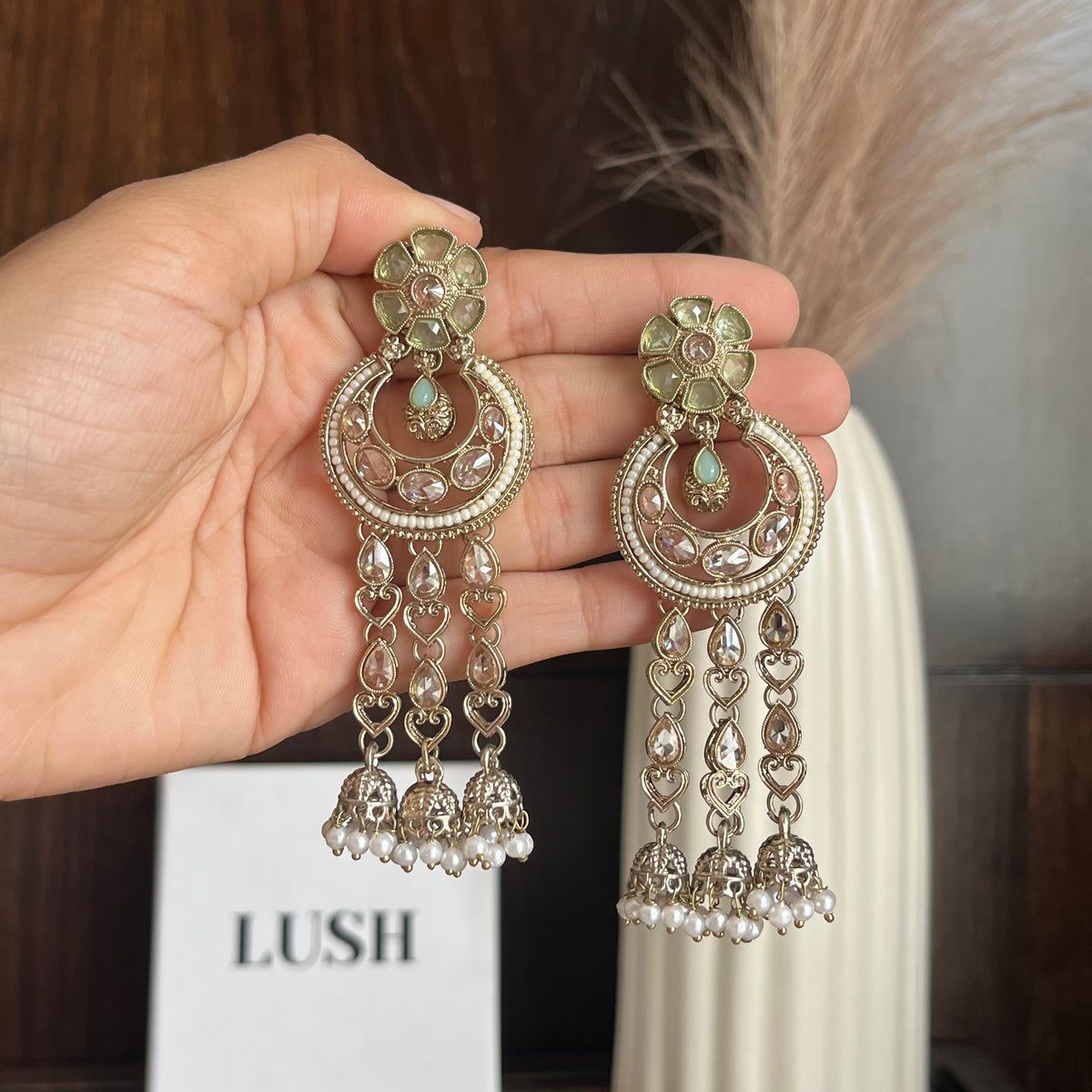 Royal Crescent Tassel Jhumka Earrings