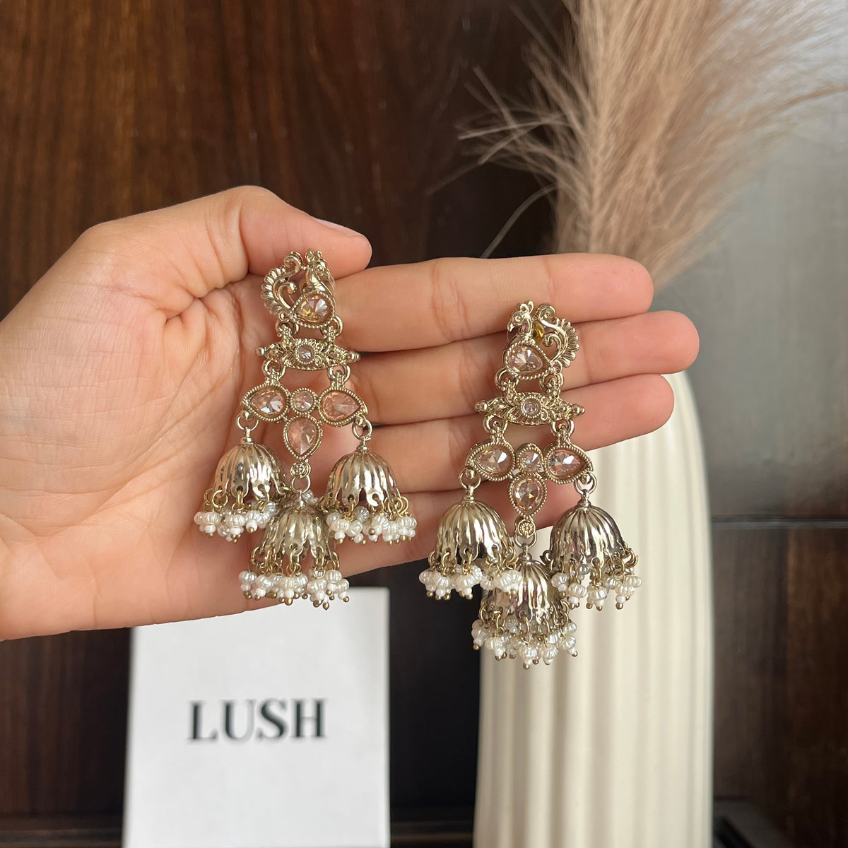 Regal Peacock Triple Jhumka Earrings