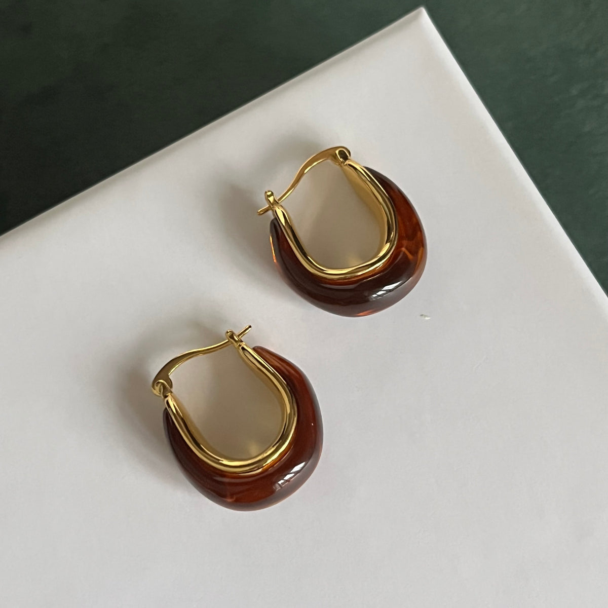 Amber Resin Wrapped Huggie Hoops