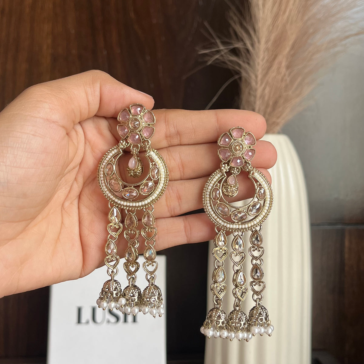 Royal Crescent Tassel Jhumka Earrings