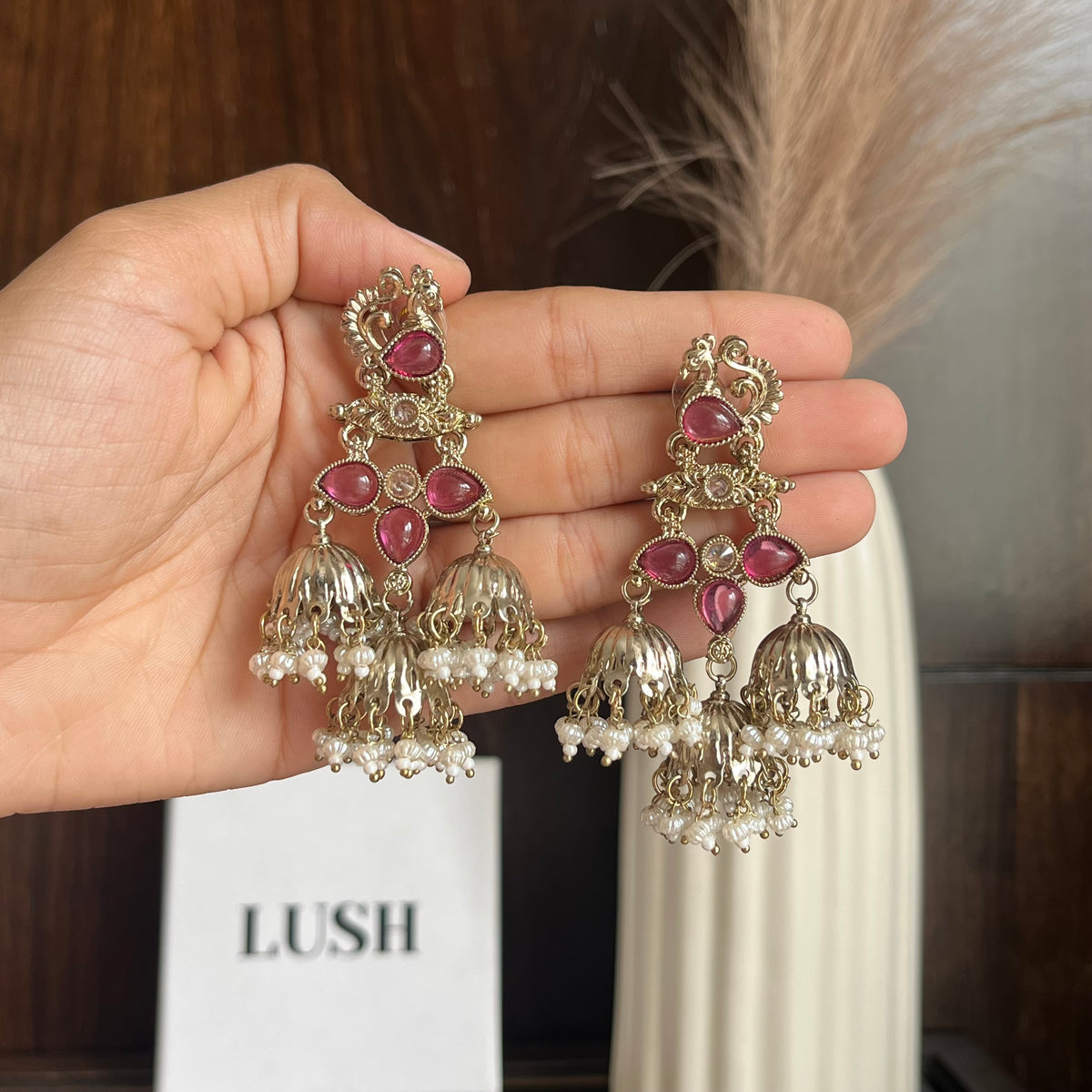 Regal Peacock Triple Jhumka Earrings