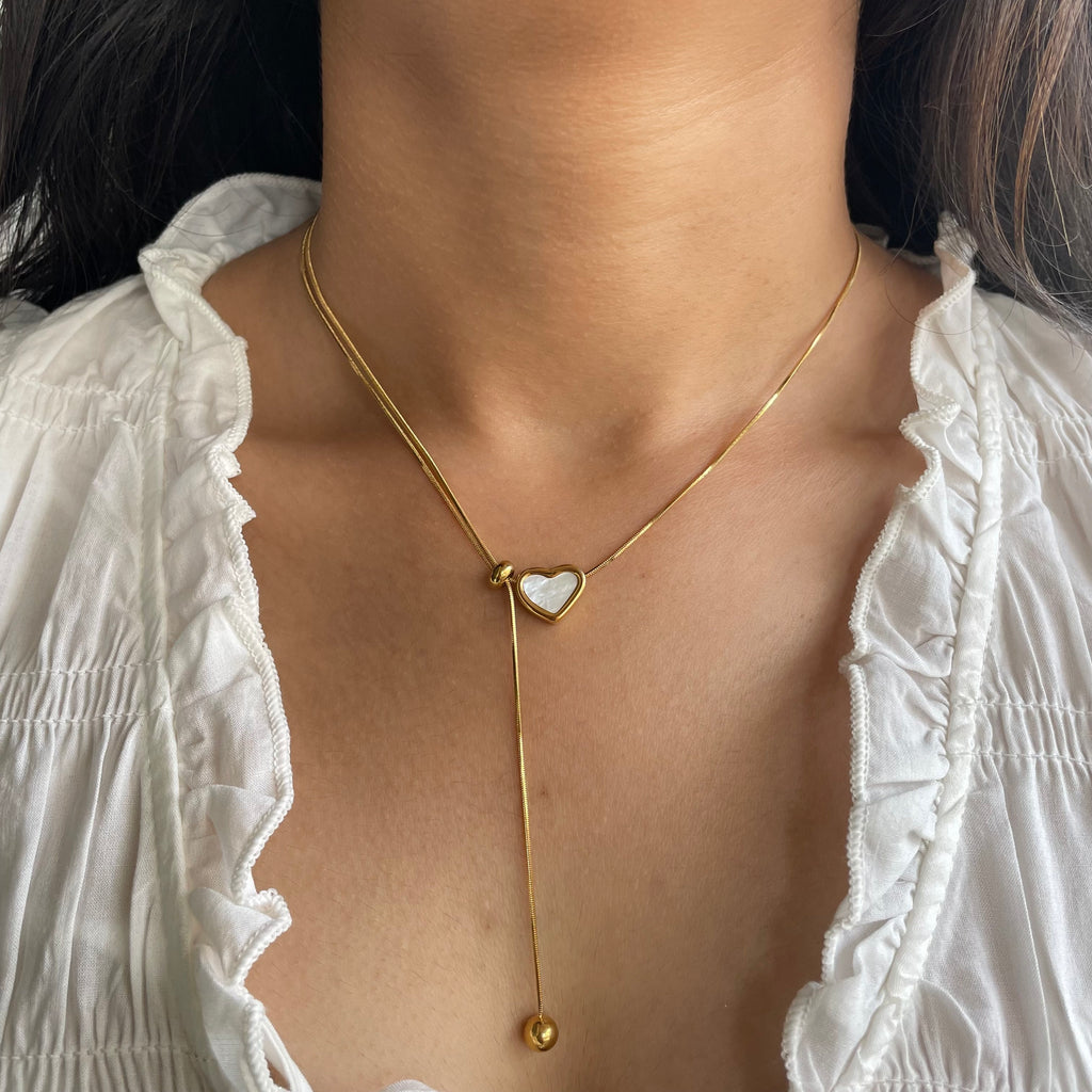 Pearl Heart Lariat Necklace