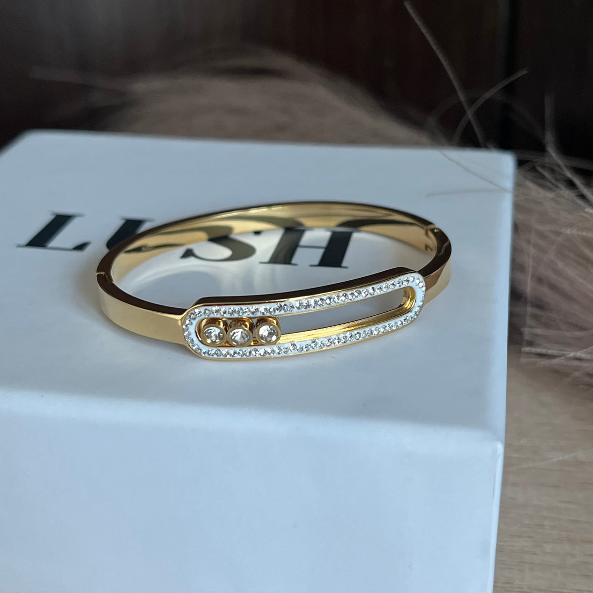 Elegant Gold-Tone Crystal Bangle Standard Size