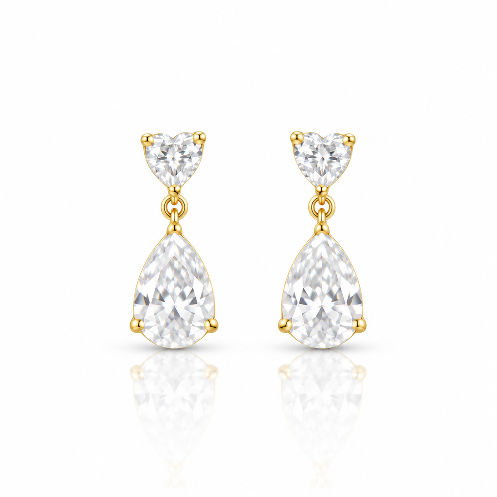 Gold Heart & Teardrop Crystal Drop Earrings