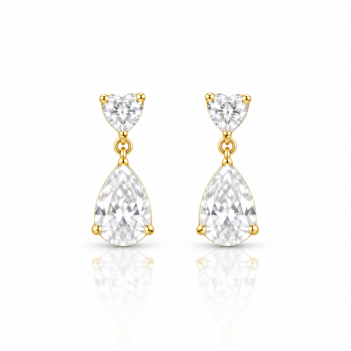 Gold Heart & Teardrop Crystal Drop Earrings