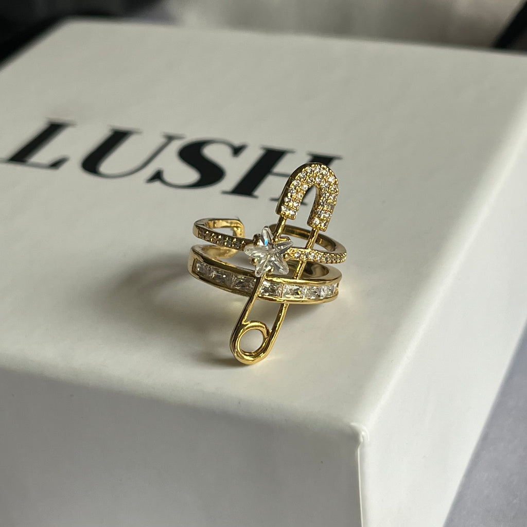 Safety Pin Crystal Ring
