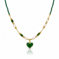 Emerald Heart Pearl Charm Necklace