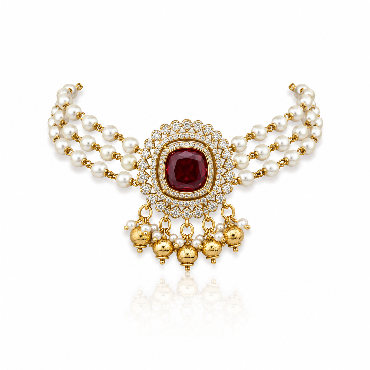 Ruby Blossom Pearl Choker Set