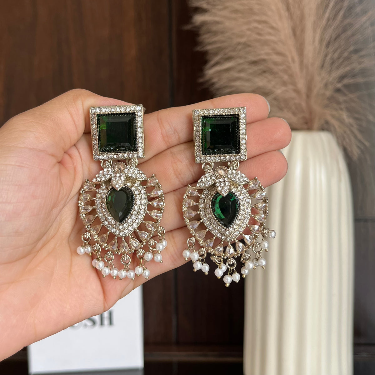 Ornate Crystal & Pearl Statement Drop Earrings
