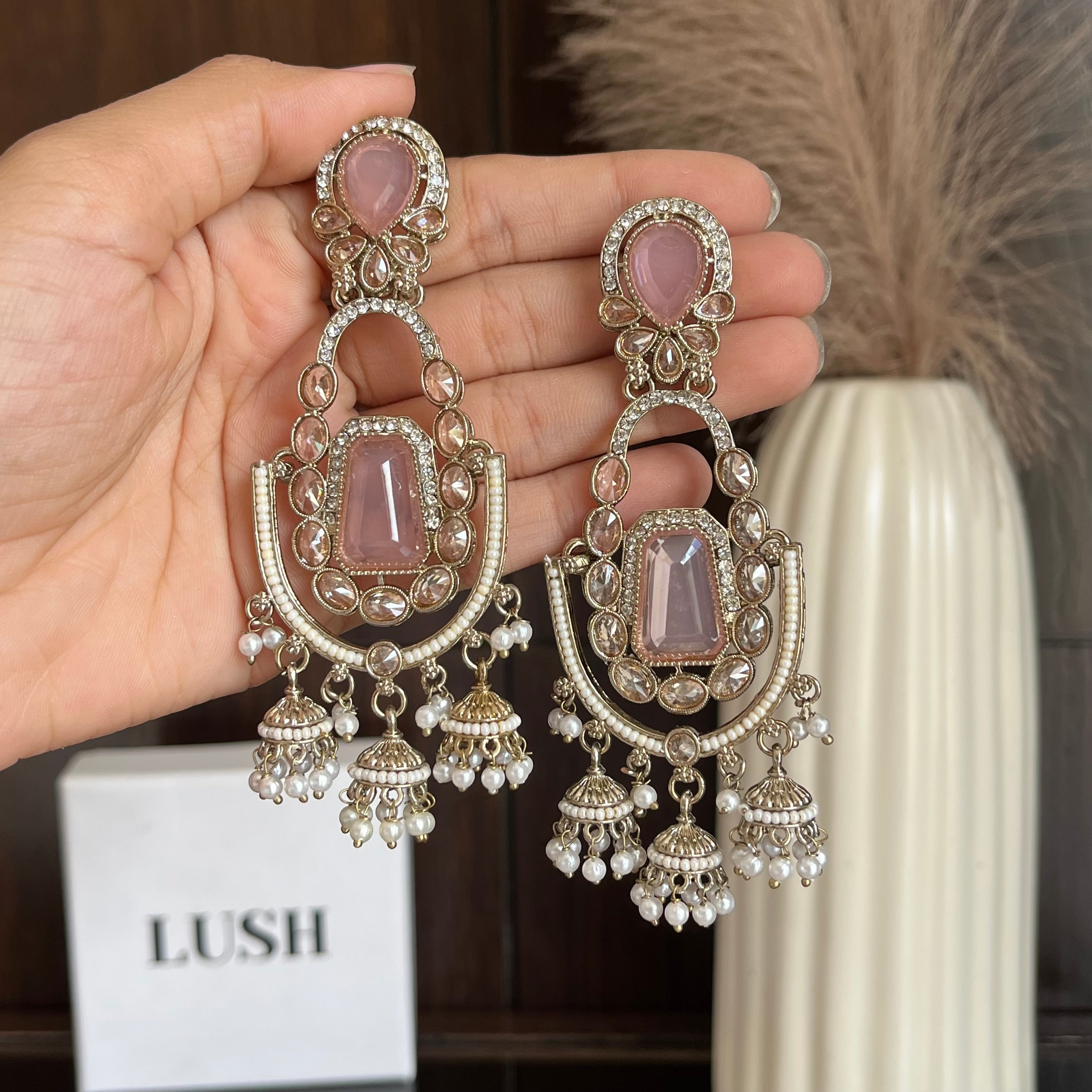Majestic Multi-Tiered Crystal & Jhumka Statement Earrings