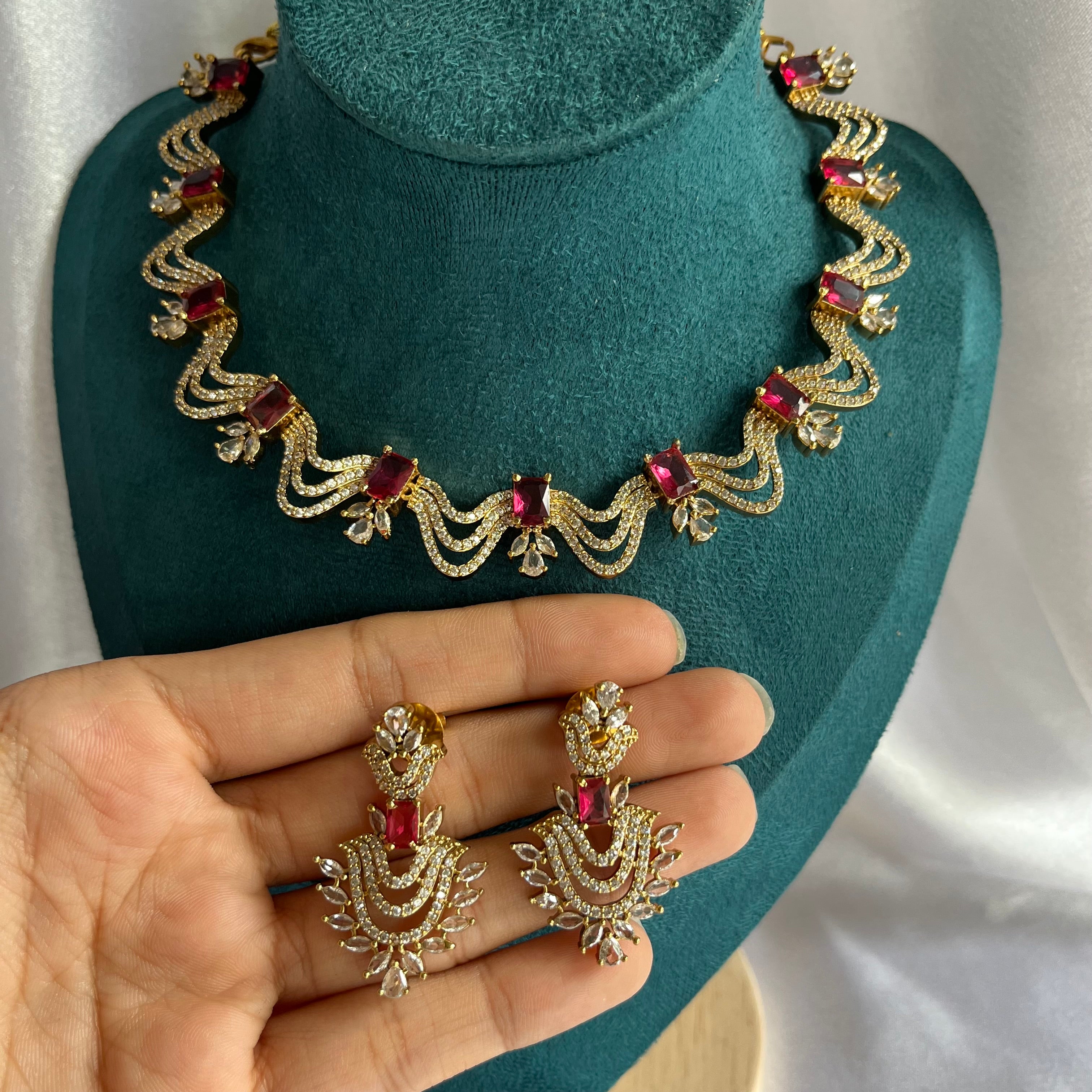 Ruby Cascade Necklace Set