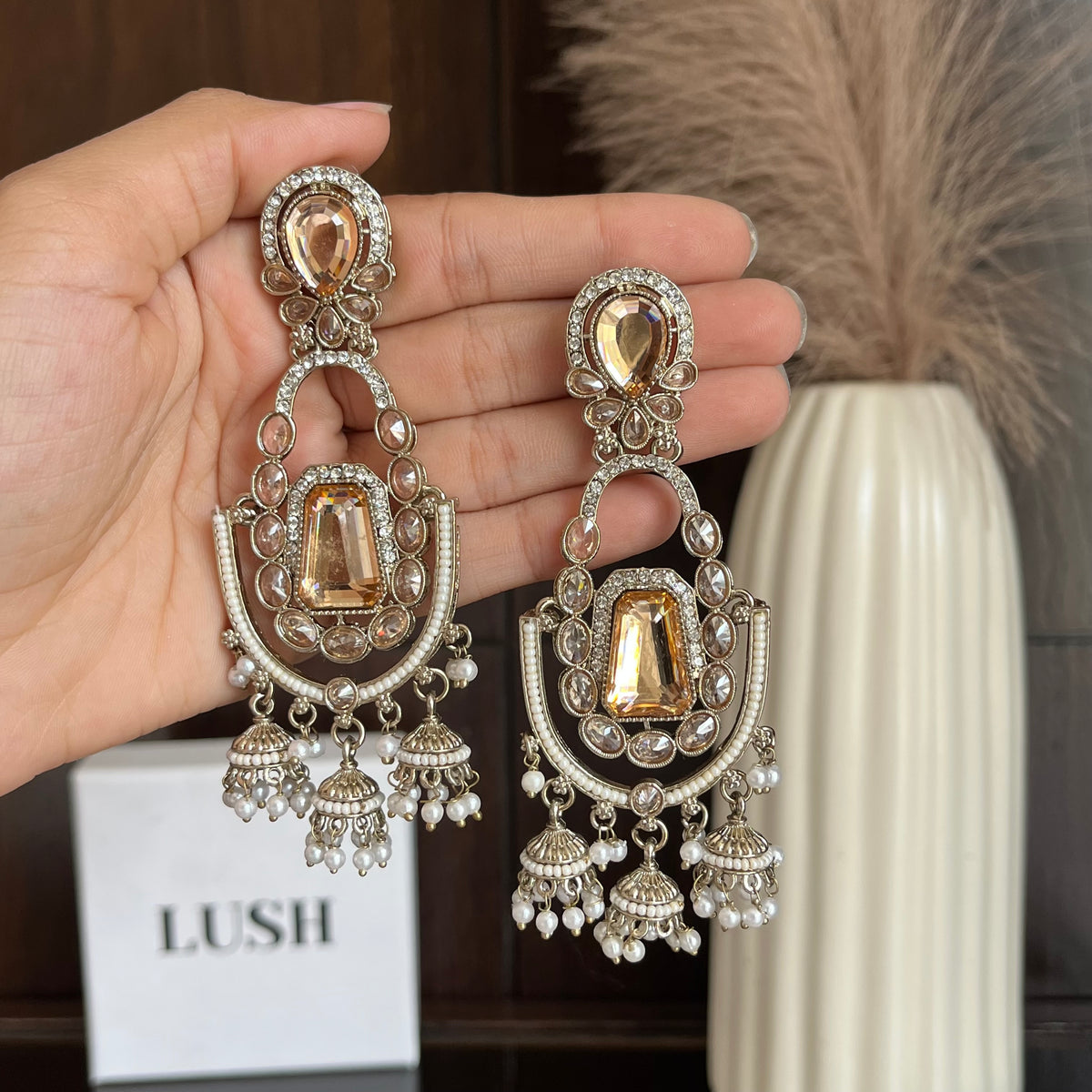 Majestic Multi-Tiered Crystal & Jhumka Statement Earrings
