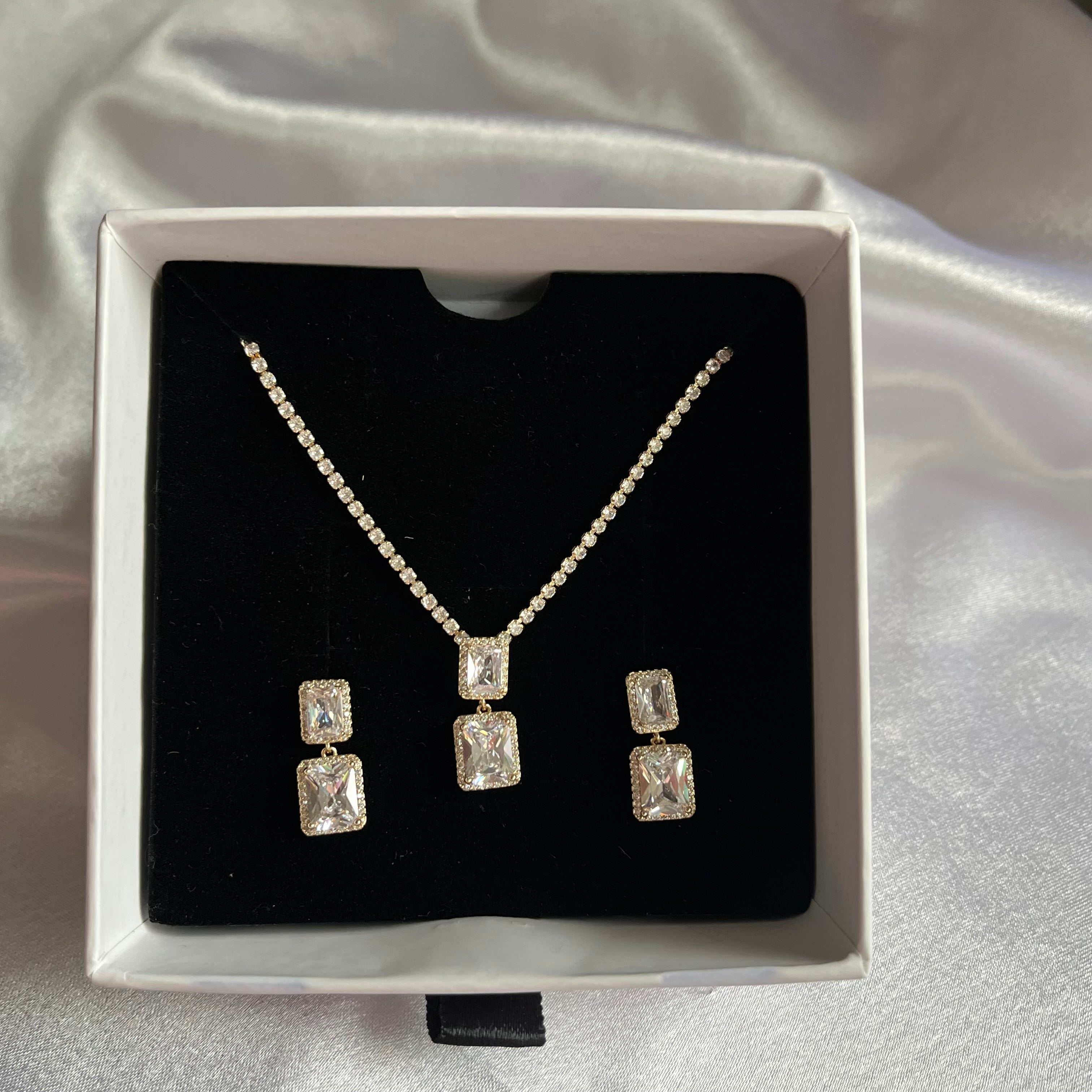 Princess cut crystal pendant set