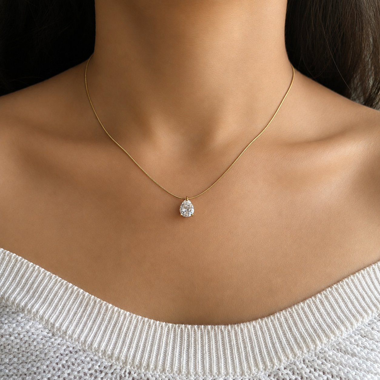 Pear Drop Solitaire Necklace