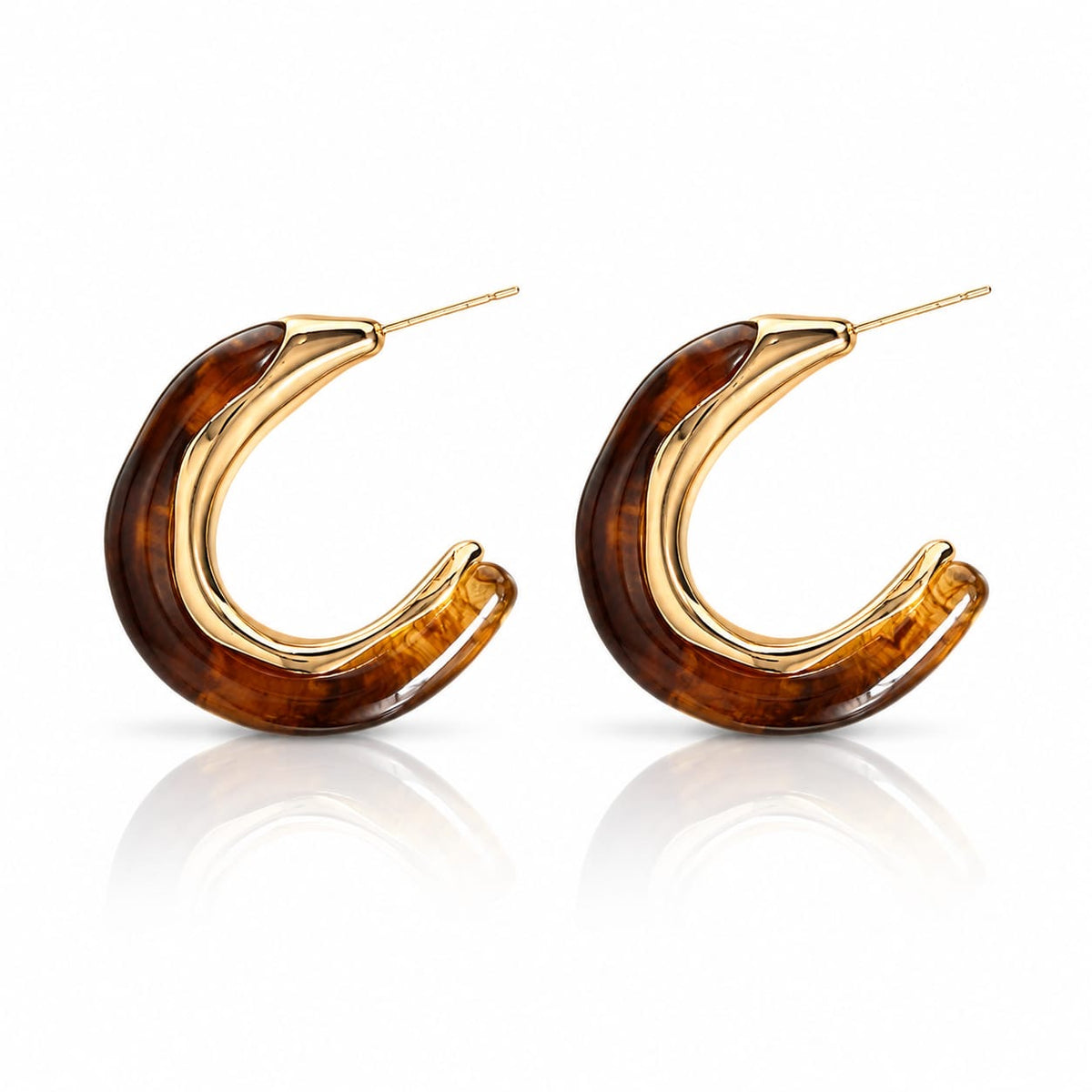 Amber Resin & Gold Curved C-Hoops