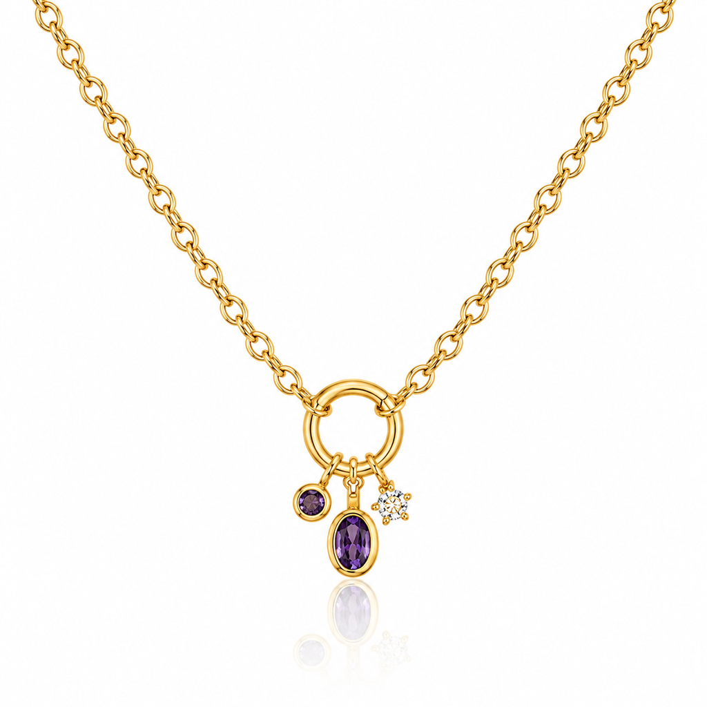 Amethyst Charm Link Necklace