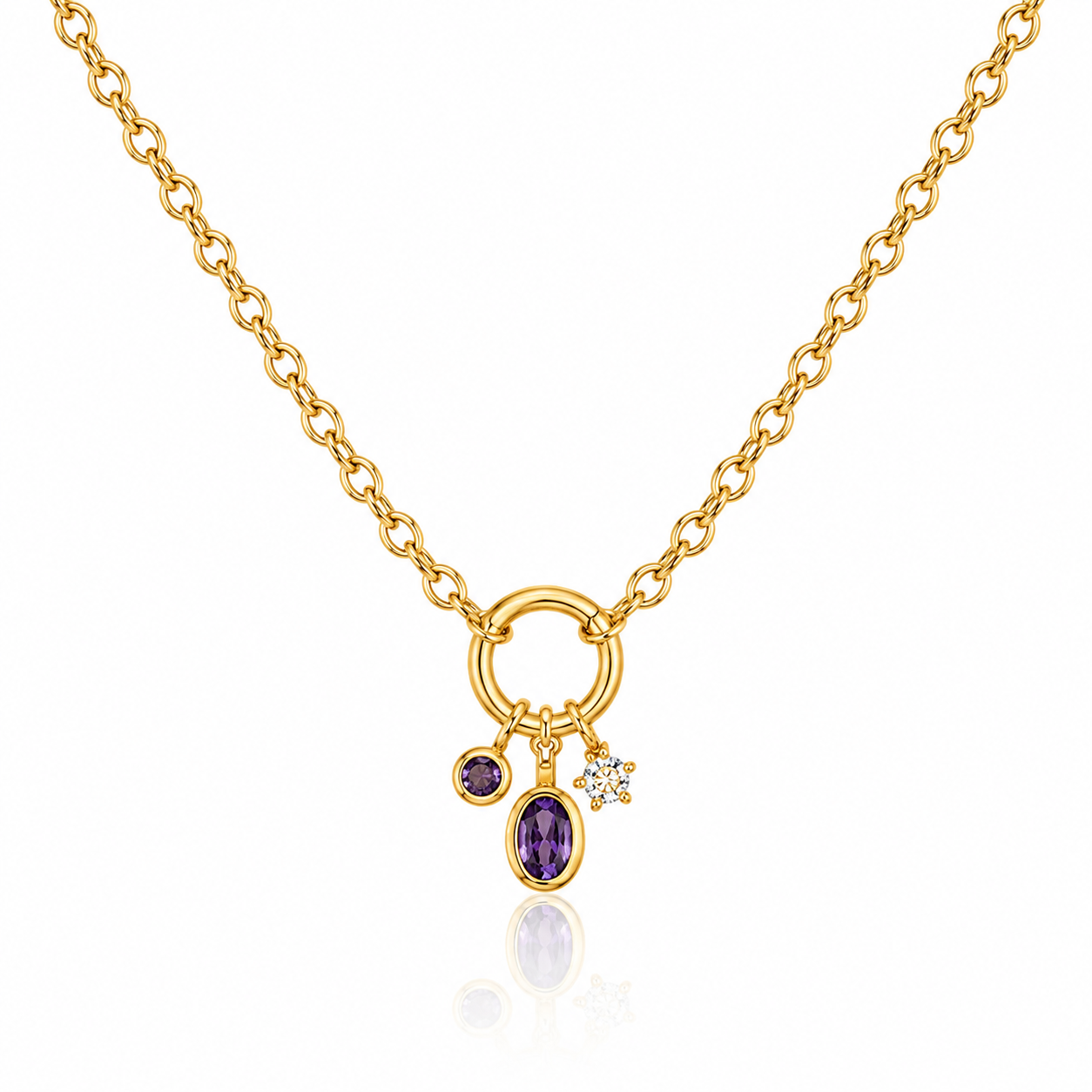 Amethyst Charm Link Necklace