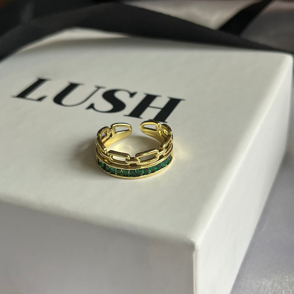 Emerald Baguette Chain Ring