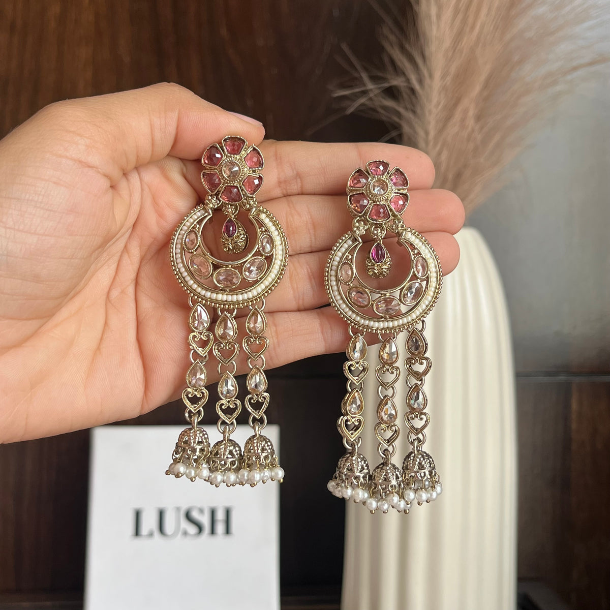 Royal Crescent Tassel Jhumka Earrings