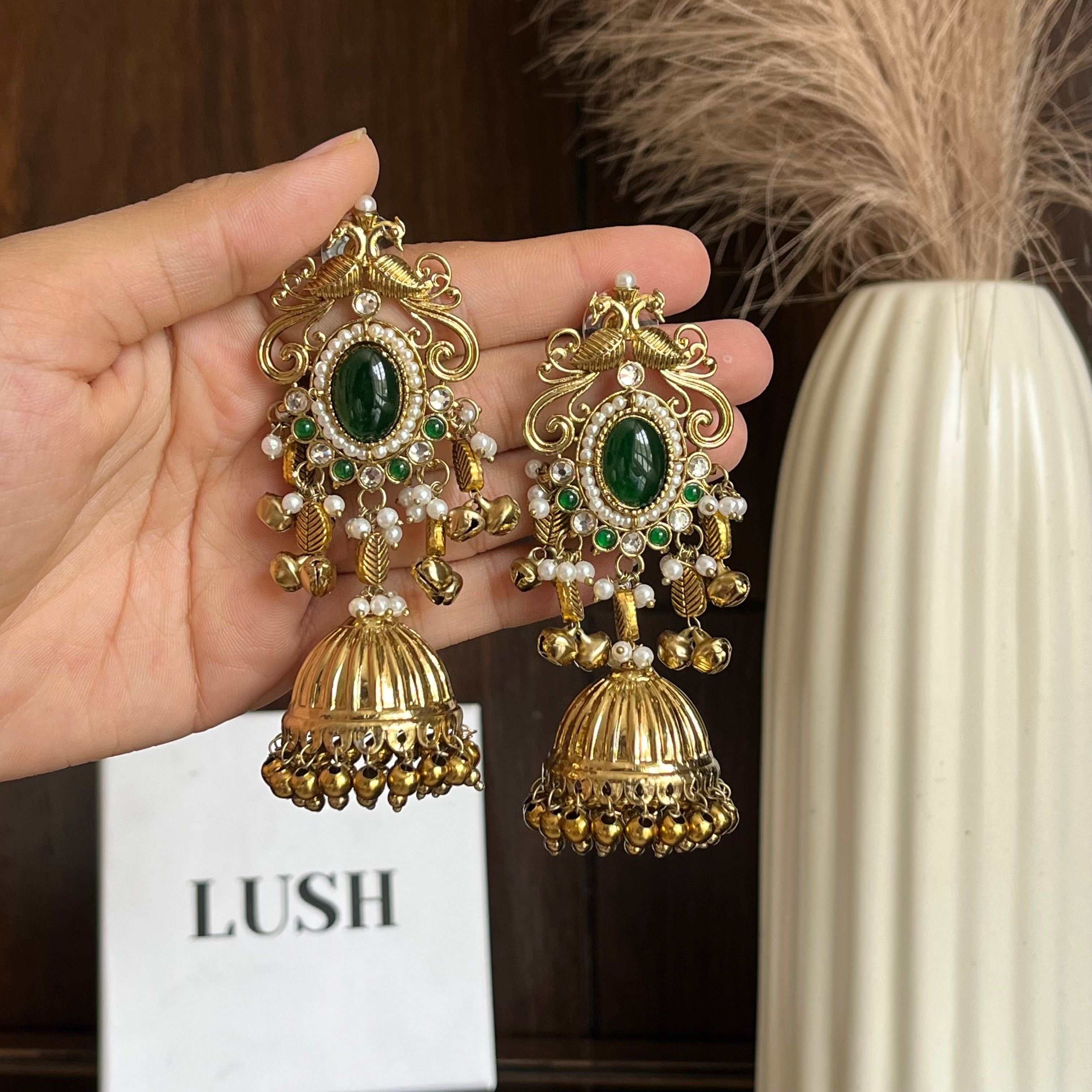 Vintage Gold Kundan & Pearl Jhumka Earrings