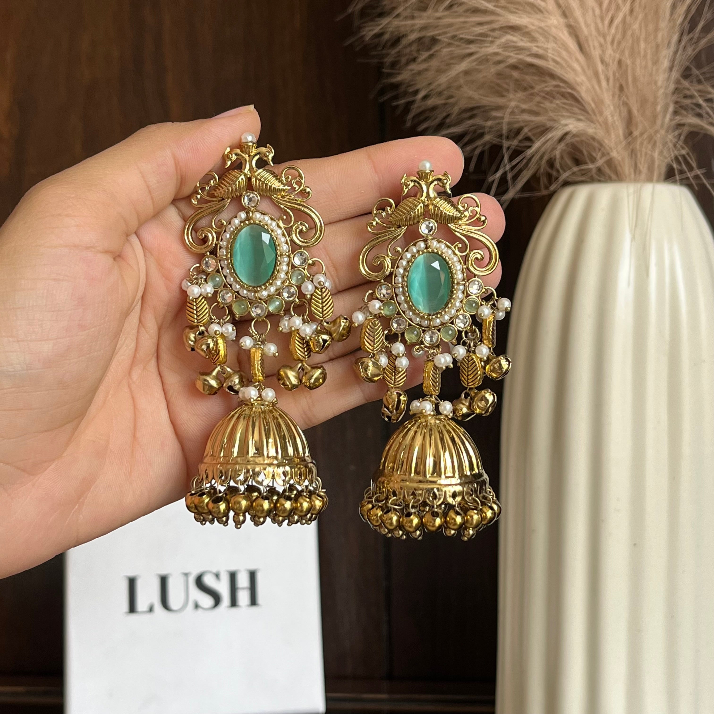 Vintage Gold Kundan & Pearl Jhumka Earrings