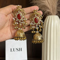 Vintage Gold Kundan & Pearl Jhumka Earrings