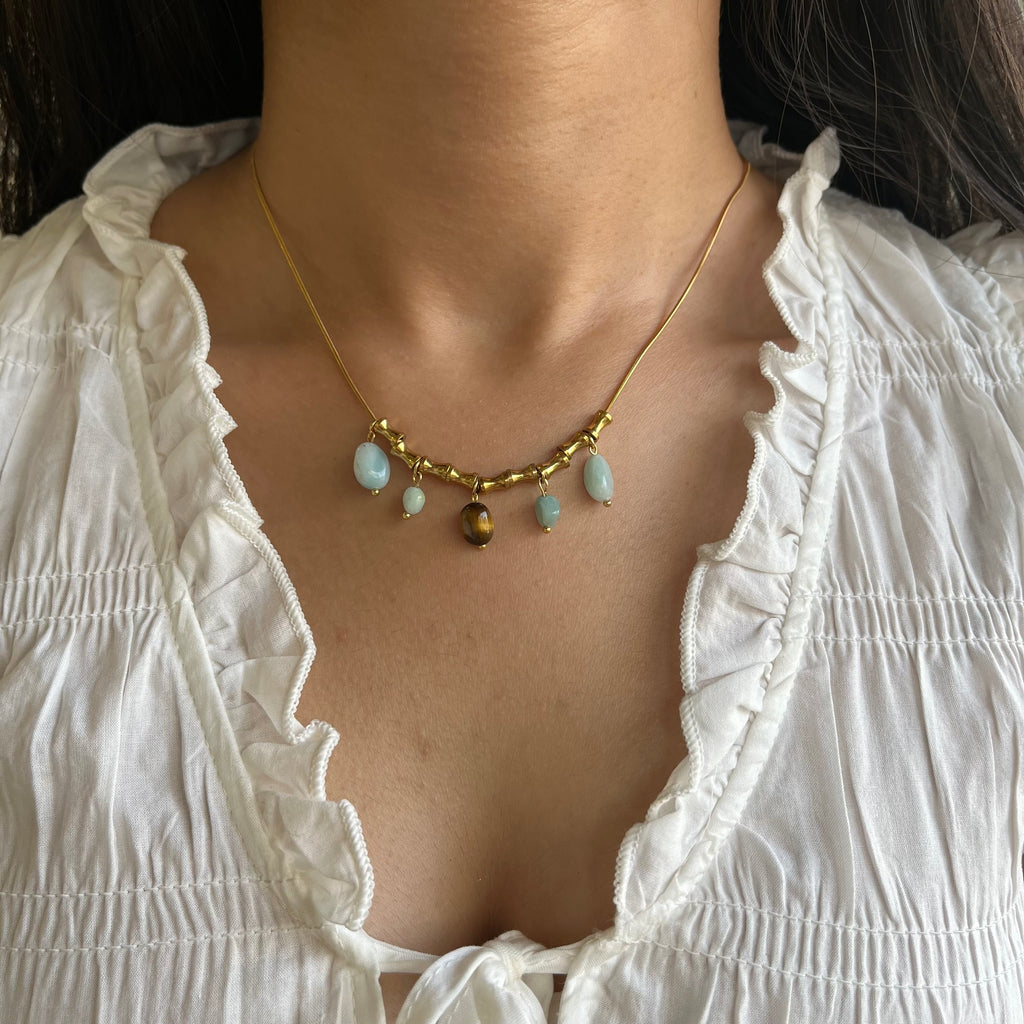 Earthy Bamboo & Stone Charm Necklace