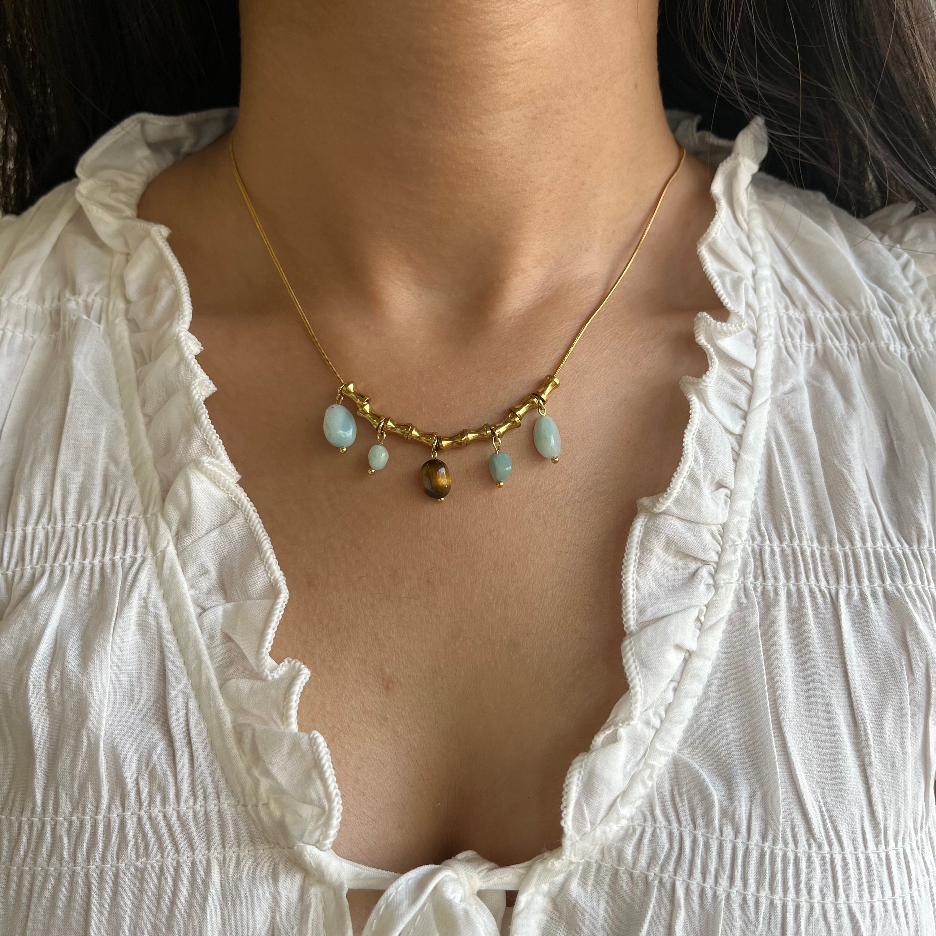 Earthy Bamboo & Stone Charm Necklace