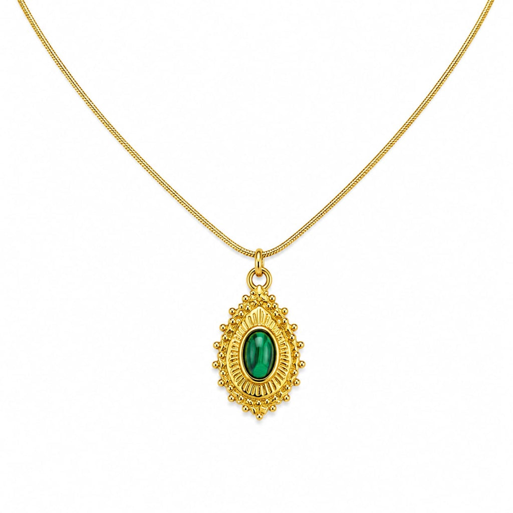 Vintage Malachite Stone Pendant Necklace