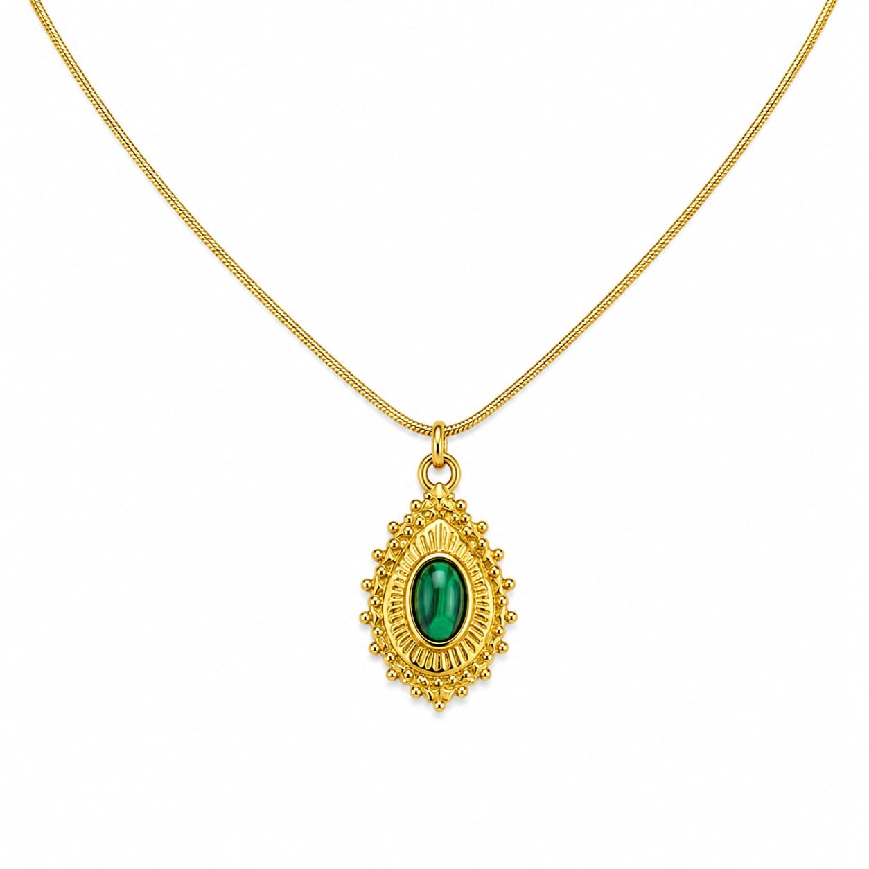 Vintage Malachite Stone Pendant Necklace
