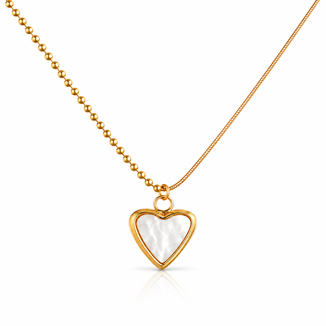 Gold-Bordered Pearl Heart Necklace
