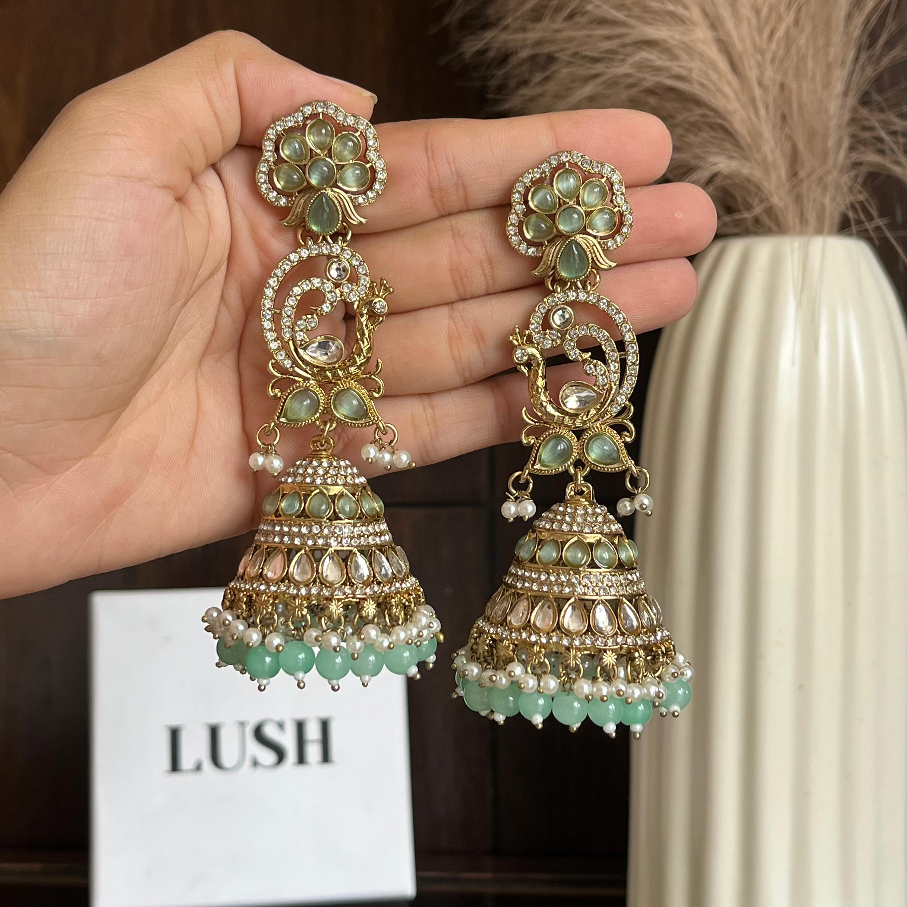 Peacock Rhinestone Jhumkas